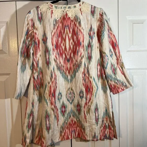 CHICO'S Daintree IKAT Print Soutache Linen Jacket Topper 3/4‎ Size 1(8/10) EUC - Picture 8 of 14
